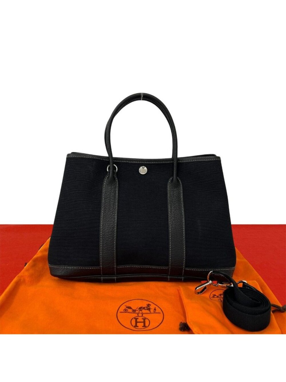Hermes Garden Party TPM Toile Officier Buffalo 2-Way Shoulder Bag Black